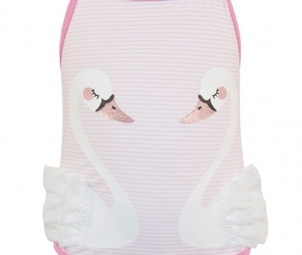 Μαγιώ ολόσωμο ριγέ τύπωμα κύκνοι