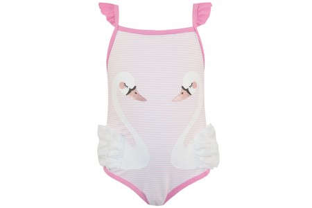 Μαγιώ ολόσωμο ριγέ τύπωμα κύκνοι