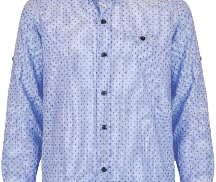 Πουκάμισο βαμβακερό με εμπριμέ μοτίβο και κουμπί στο μανίκι για μετατροπή σε κοντομάνικο