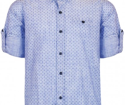 Πουκάμισο βαμβακερό με εμπριμέ μοτίβο και κουμπί στο μανίκι για μετατροπή σε κοντομάνικο