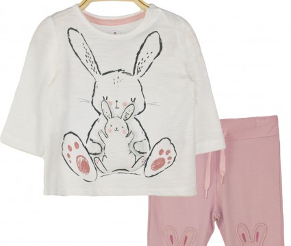  βρεφικό σετ μπλούζα και κολάν μακώ με σχέδιο λαγουδάκια