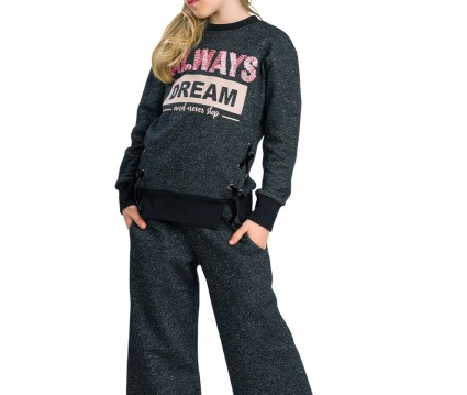 Μεταλιζέ μπλούζα με ροζ παγιέτες   ΚΟΡΙΤΣΙ  ΜΑΥΡΟ