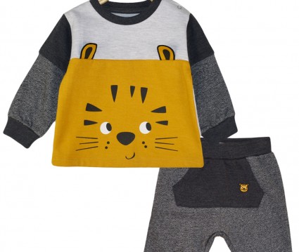 Σετ παντελόνι φούτερ και μπλούζα τύπωμα λιονταράκι με αυτάκια που προεξέχουν