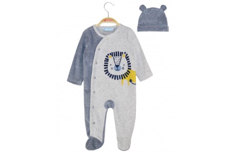 Φορμάκι και σκουφάκι βελουτέ με τύπωμα λιονταράκι