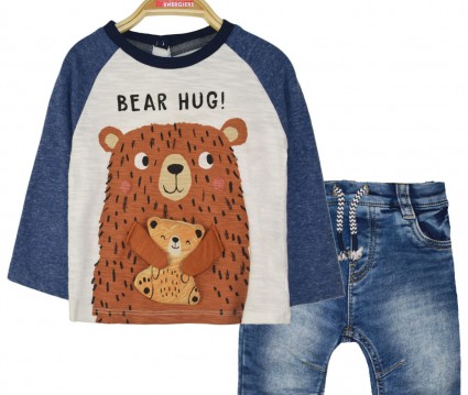 Σετ παντελόνι τζην με διακοσμητικό κορδόνι και ρυθμζόμενο λάστιχο μέσης εσωτερικά και μπλούζα τύπωμα