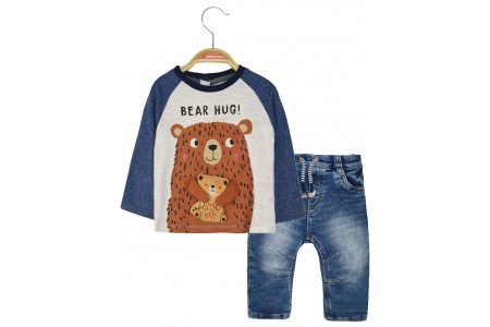 Σετ παντελόνι τζην με διακοσμητικό κορδόνι και ρυθμζόμενο λάστιχο μέσης εσωτερικά και μπλούζα τύπωμα