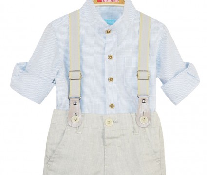 Σετ σορτς με ρυθμιζόμενο λάστιχο μέσης & τιράντες και πουκάμισο με γιακά μάο