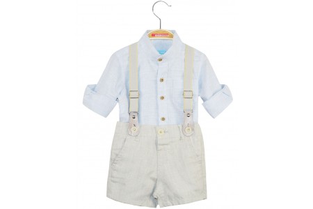 Σετ σορτς με ρυθμιζόμενο λάστιχο μέσης & τιράντες και πουκάμισο με γιακά μάο