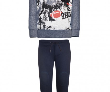 Φόρμα παντελόνι με tape στο πλάι και μπλούζα τύπωμα δεινόσαυρος με παγιέτες που αλλάζουν