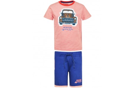 Σετ βερμούδα με ριγέ λεπτομέρειες και μπλούζα με παγιέτες που αλλάζουν σχέδιο αυτοκίνητο