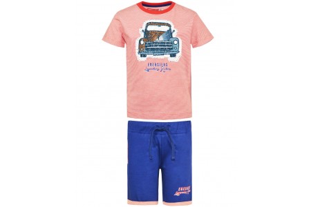 Σετ βερμούδα με ριγέ λεπτομέρειες και μπλούζα με παγιέτες που αλλάζουν σχέδιο αυτοκίνητο