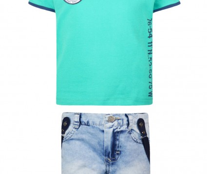 Σετ 3 τεμαχίων με τζίν βερμούδα, βαμβακερή μπλούζα και τιράντες