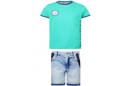 Σετ 3 τεμαχίων με τζίν βερμούδα, βαμβακερή μπλούζα και τιράντες