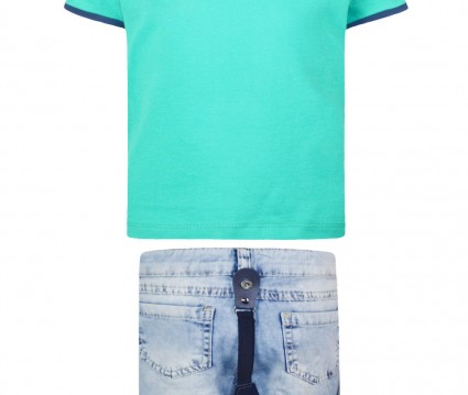 Σετ 3 τεμαχίων με τζίν βερμούδα, βαμβακερή μπλούζα και τιράντες