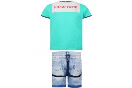 Σετ 3 τεμαχίων με τζίν βερμούδα, βαμβακερή μπλούζα και τιράντες