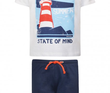 Σετ βαμβακερό, σορτς με διχρωμία στο πλάι και μπλούζα με τύπωμα φάρος