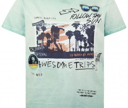 Βαμβακερή μπλούζα  μέντα με τύπωμα 