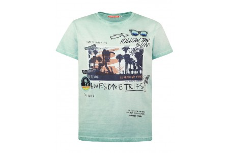 Βαμβακερή μπλούζα  μέντα με τύπωμα 