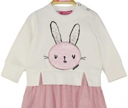 Φόρεμα με τούλι και απλικέ λαγουδάκι από γούνα και γκλίτερ λεπτομέρειες