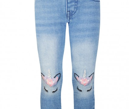 Παντελόνι τζην ελαστικό με κέντημα μονόκερο στα γόνατα