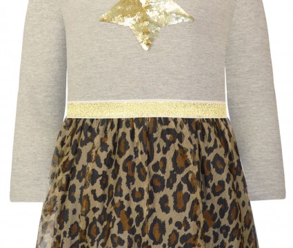 Φόρεμα με τούλι λεοπάρ και χρυσή ελαστική ζώνη