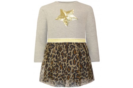 Φόρεμα με τούλι λεοπάρ και χρυσή ελαστική ζώνη