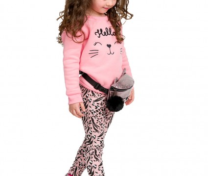 Σετ κολάν εμπριμέ και μπλούζα με κέντημα