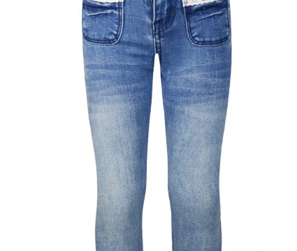 Παντελόνι τζην ελαστικό με λεπτομέρεια δαντέλα στις τσέπες