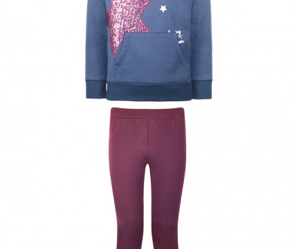 Σετ κολάν με παγιέτες στο πλάι και μπλούζα με κουκούλα και τύπωμα αστέρι με παγιέτες