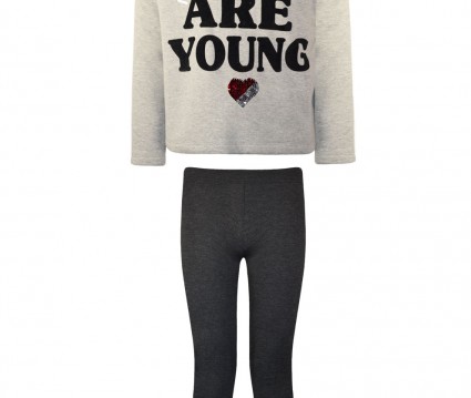 Σετ κολάν με tape και μπλούζα με παγιέτες καρδιά που αλλάζει χρώμα