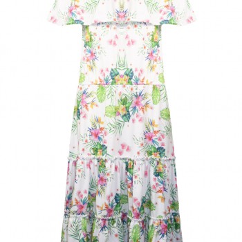  Dress off-shoulder with floral motif and adjustable straps