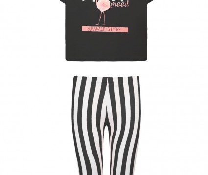 Σετ κολάν ριγέ και μπλούζα με διακοσμητικά στρας (μαύρο)