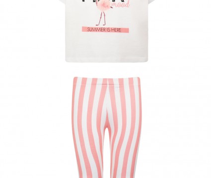 Σετ κολάν ριγέ και μπλούζα με διακοσμητικά στρας(ανοιχτό κοραλλί)