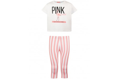 Σετ κολάν ριγέ και μπλούζα με διακοσμητικά στρας(ανοιχτό κοραλλί)