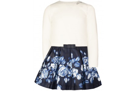 Φόρεμα μονόχρωμο επάνω και εμπριμέ με πιέτες στο κάτω μέρος