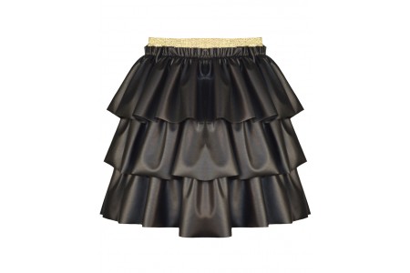 Φούστα δερματίνη με βολάν και χρυσό λούρεξ λάστιχο μέσης       