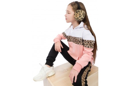 Φόρμα φούτερ με λεοπάρ λεπτομέρειες στην μπλούζα και στο παντελόνι 