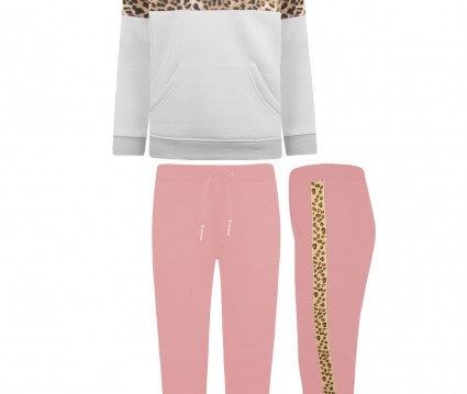 Φόρμα φούτερ με λεοπάρ λεπτομέρειες στην μπλούζα και στο παντελόνι 