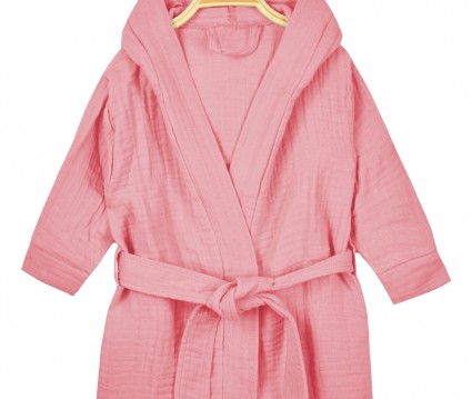 Μπουρνούζι με κουκούλα και ζώνη ροζ