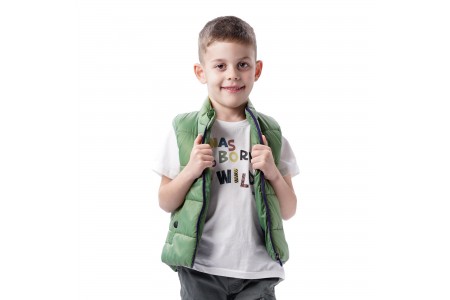 Μονόχρωμο αμάνικο μπουφάν για αγόρι | ΧΑΚΙ 100% ΠΟΛΥΕΣΤΕΡ