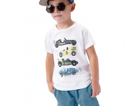 Παιδικό σετ αχνούδιαστο φούτερ αυτοκινητάκια 2 τεμάχια  για αγόρι | ΓΑΛΑΖΙΟ