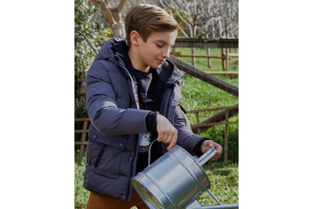 Μπουφάν καπιτονέ με επένδυση και κουκούλα γκρι