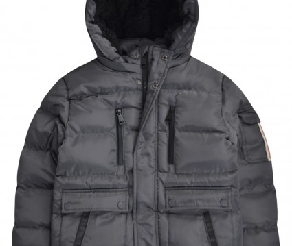 Μπουφάν καπιτονέ με επένδυση και κουκούλα γκρι