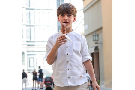 Πουκάμισό λινό για αγόρι με γιακά μάο | ΕΚΡΟΥ