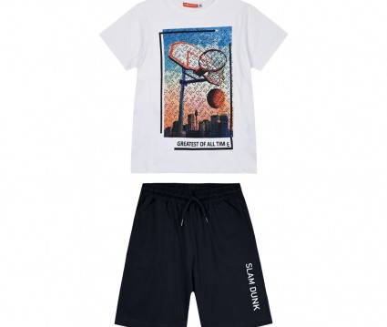 σετ μακό 2 τεμάχια με τύπωμα μπάσκετ  για αγόρι | ΜΑΥΡΟ