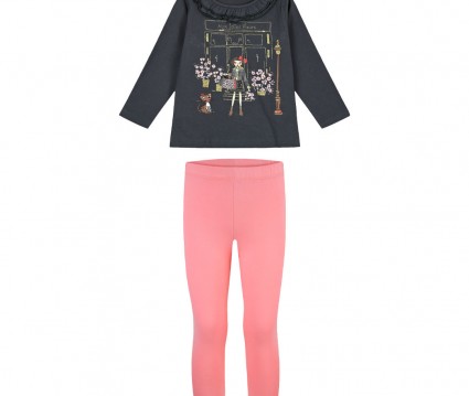 Βαμβακερό σετ με τύπωμα κοριτσακι με λουλουδια