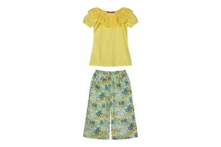 Παιδικό σετ 2 τεμάχια με κροπ μπλουζα και φλοράλ παντελόνα για κορίτσι | ΦΛΟΡΑΛ