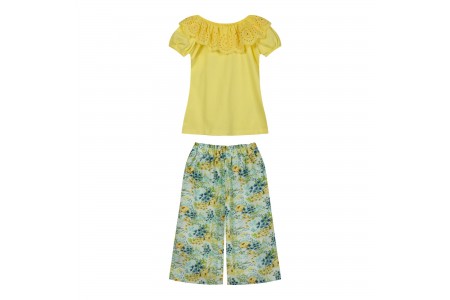Παιδικό σετ 2 τεμάχια με κροπ μπλουζα και φλοράλ παντελόνα για κορίτσι | ΦΛΟΡΑΛ