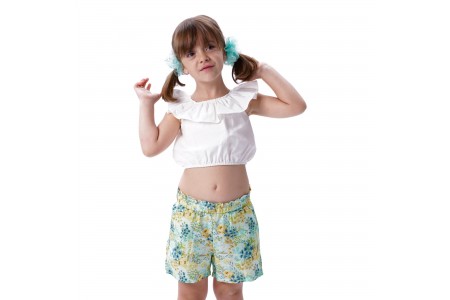 Παιδικό σετ 2 τεμάχια με κροπ μπλούζα και φλοράλ σορτς για κορίτσι