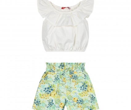 Παιδικό σετ 2 τεμάχια με κροπ μπλούζα και φλοράλ σορτς για κορίτσι